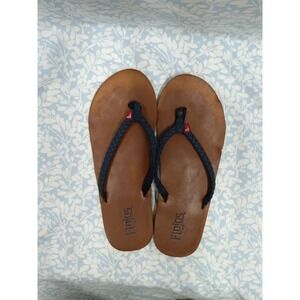 Flojo Brown Leather Flip Flops with Braided Straps Size 10